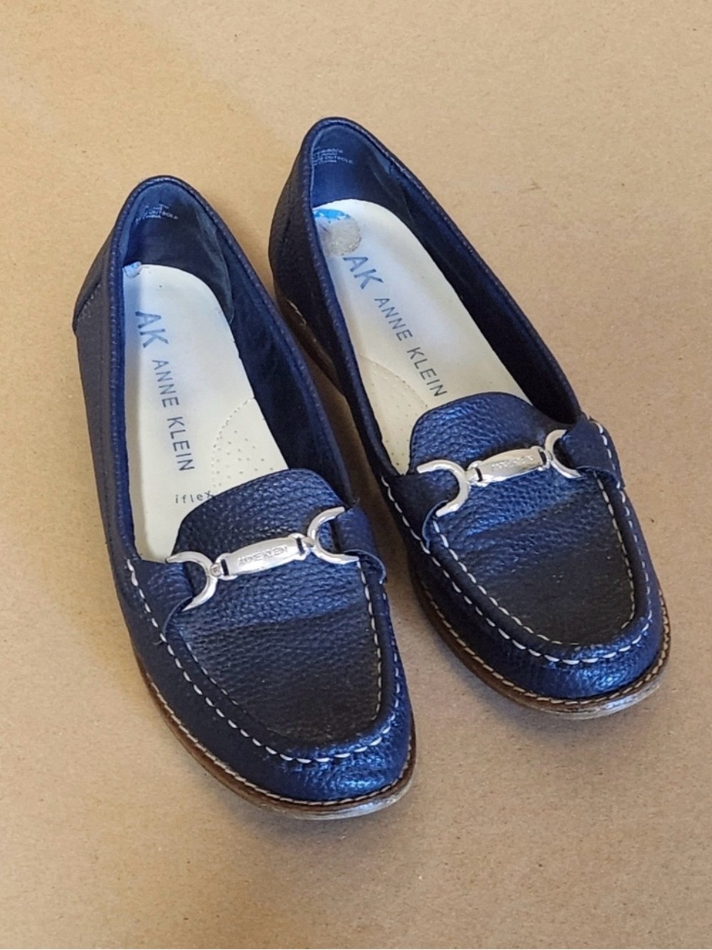 Anne Klein Navy Leather Bit Loafers